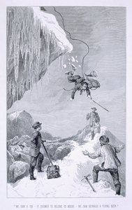 „Viděli jsme prst na noze – zdálo se, že patří Mooreovi – viděli jsme létající tělo Reynauda“ z „Výstupu na Matterhorn“ od Edwarda Whympera, vydaného v 60.–80. letech 19. století